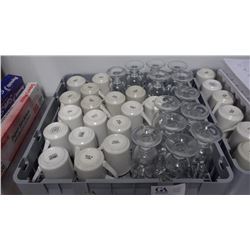 BIN OF APPROX 17 COFFEE MUGS, AND APPROX 13 GLASS MUGS