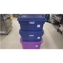 3 RUBBERMAID STORAGE BINS WITH LIDS