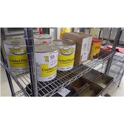 4 UNOPENED CANS OF CRUSHED PINEAPPLE, COCOA, VINILLA EXTRACT, CORN SYRUP,  LEMON FLAVOR, AND UNOPENE