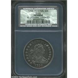 1796 50C 15 Stars--Genuine, Re-engraved, Damaged--NCS. O-101, R.5. The short-lived Draped Bust, Smal