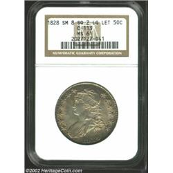 1828 50C Square 2, Small 8, Large Letters MS61 NGC. O-113, R.3. A coin for the toning enthusiast, bo