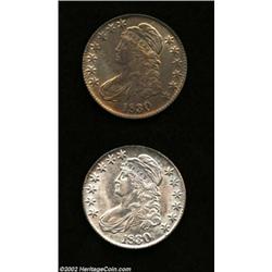 1830 50C Large 0 MS60 Cleaned, Questionable Toning Uncertified, O-123, R.1, blushes of golden-brown.