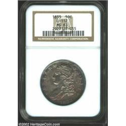 1833 50C MS63 NGC. O-112, R.2. Rich, somewhat dappled, reddish-gray toning overlays the centers, whi