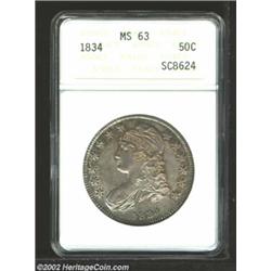 1834 50C Small Date, Small Letters MS63 ANACS. O-109, R.1. Rich copper-gold, lavender, and sea-green