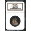 1864 50C PR64 Cameo NGC. Luminous peripheral bands of electric-blue, rose-violet, and golden-brown p