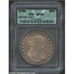 1799 S$1 XF40 ICG. B-7, BB-156, R.3. Die State III. Splendid golden-brown, electric-blue, and rose p