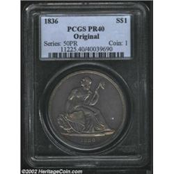 1836 PS$1 Name on Base, Judd-60 Original, Pollock-65, R.2-3, PR40 PCGS. Silver. Plain Edge. Die Alig