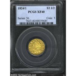 1824/1 $2 1/2 XF40 PCGS. Bass-3019, the only known dies, R.4. Rich, deeply set, green-gold color ove