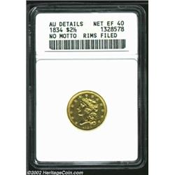 1834 $2 1/2--Rims Filed--ANACS. AU Details, Net XF40. Large Head, McCloskey-C, R.6. Stars 2, 3, and.