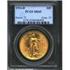 1923-D $20 MS65 PCGS. A gorgeous Gem, with radiant frosty surfaces and bright, vivid, yellow-gold co