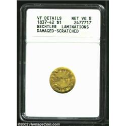 (1837-42) G$1 C.Bechtler Dollar, N Reversed--Laminations, Damaged, Scratched--ANACS. VF Details, Net