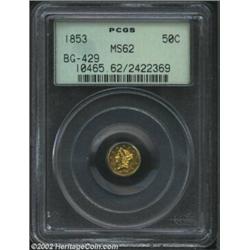 1853 50C Liberty Round 50 Cents, BG-429, R.5, MS62 PCGS. From the same dies as BG-428, but the obver