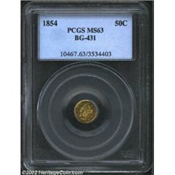 1854 50C Liberty Round 50 Cents, BG-431, R.5, MS63 PCGS. The curious 'empty wreath' variety, which l