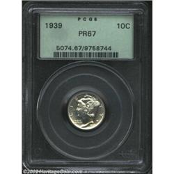 1939 10C PR67 PCGS. A well struck Superb Gem that has a hint of gold color. The surfaces are seeming