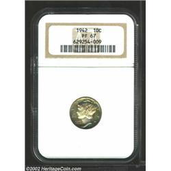 1942 10C PR67 NGC. The obverse has lovely lemon and powder-blue colors, while the reverse border has