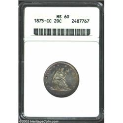 1875-CC 20C MS60 ANACS. Well struck aside from the upper portion of the left (facing) wing. A lustro