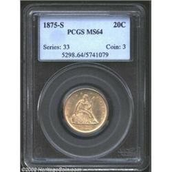 1875-S 20C MS64 PCGS. Uncommonly sharp for the type, the surfaces are golden-gray in sheen and expec