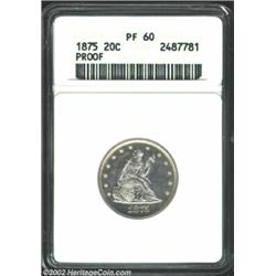 1875 20C PR60 ANACS. A boldly struck piece that has light golden-brown patina at the margins. The fi