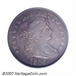 1805 25C AU55 PCGS. B-3, R.1. This high grade circulated type candidate displays rich lavender-charc