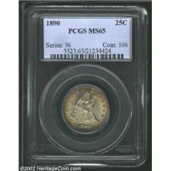 1890 25C MS65 PCGS. A lustrous Gem with rich peripheral golden-brown patina. Well struck aside from.