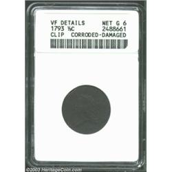 1793 1/2 C--Clip, Corroded, Damaged--ANACS. VF Details, Net Good 6. B-2, C-2, R.3. The obverse has a