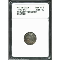 1800 H10C--Plugged, Repaired, Cleaned--ANACS. VF Details, Net Good 4. V-1, LM-1, R.3. This affordabl