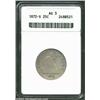Image 1 : 1872-S 25C AG3 ANACS. Briggs 1-A, R.5. The rarest S-mint Quarter, the 1872-S was undoubtedly heavily