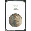 Image 1 : 1887 S$1 MS65 NGC. Bands of bright golden-brown, electric-blue, violet, and rose patina alternate ac