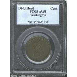 Undated Washington Double Head Cent AU55 PCGS. Baker-6, R.1. Medium brown patina covers both side...