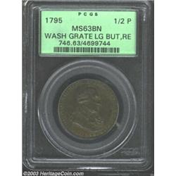 1795 Grate Halfpenny, Large Buttons, Reeded Edge MS63 Brown PCGS. Baker-29AA, R.1. Actually a Bri...
