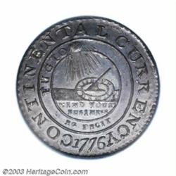 1776 $1 Continental Dollar, CURRENCY, Pewter, EG FECIT MS62 PCGS. Breen-1095, Crosby Pl. VIII, Ne...