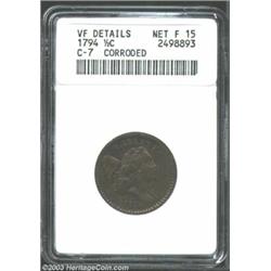 1794 1/2 C --Corroded--ANACS. VF Details, Net Fine 15....