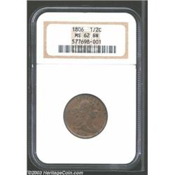 1806 1/2 C Large 6, Stems MS62 Brown NGC. B-4, C-4, R.1. Manley Die State 1.0. Light reddish-brow...