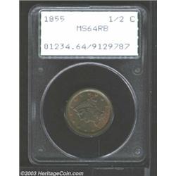 1855 1/2 C MS64 Red and Brown PCGS....