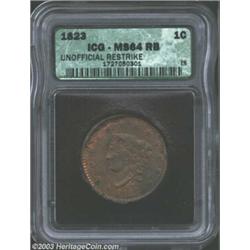1823 1C Restrike MS64 Red and Brown ICG....
