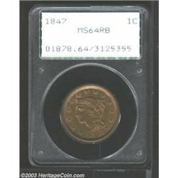 1847 1C MS64 Red and Brown PCGS....