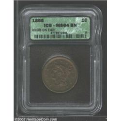 1855 1C Knob on Ear MS64 Brown ICG....