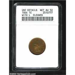 1864 1C L On Ribbon--Cleaned--ANACS. Unc Details, Net AU50. Essentially a full strike with die cl...