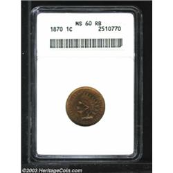 1870 1C MS60 Red and Brown ANACS. Each side imparts a reddish-gold appearance with a tan overlay...