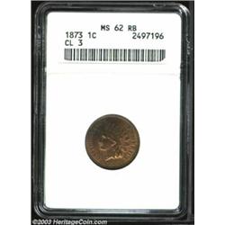 1873 1C Closed 3 MS62 Red and Brown ANACS....