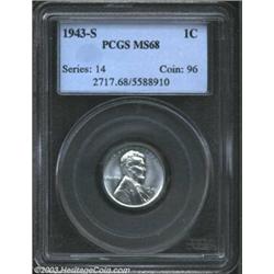 1943-S 1C MS68 PCGS. A sharp fully brilliant Superb Gem example. It would be hard to surpass the...