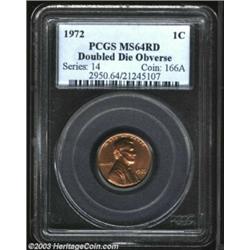 1972/72 1C Doubled Die MS64 Red PCGS. FS-33.3. This satiny near-Gem has rich orange-red color and...