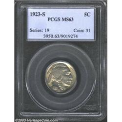 1923-S 5C MS63 PCGS. Only the usual mushiness on the highpoints keeps this creamy smooth '23-S Bu...