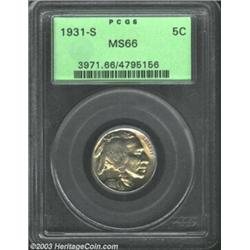 1931-S 5C MS66 PCGS. The luster on this popular, low mintage issue is simply outstanding and both...