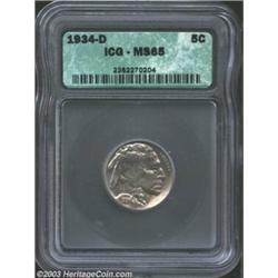 1934-D 5C MS65 ICG. Fully bright and original, the strike is a little light in the centers.<BR><I...