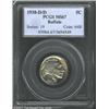 Image 1 : 1938-D/D 5C Buffalo MS67 PCGS. RPM-2. The mintmark is repunched west, with both the upright and c...