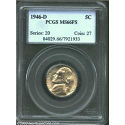 1946-D 5C MS66 Full Steps PCGS. Champagne-gold tinting overlays both sides and lightens a little...