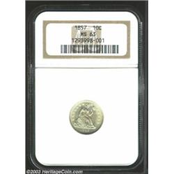 1857 10C MS63 NGC. Sharply struck with a generally untoned appearance. Several horizontal grease...