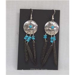 Navajo Sterling Turquoise & Obsidian Earrings