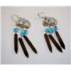 Image 2 : Navajo Sterling Turquoise & Obsidian Earrings